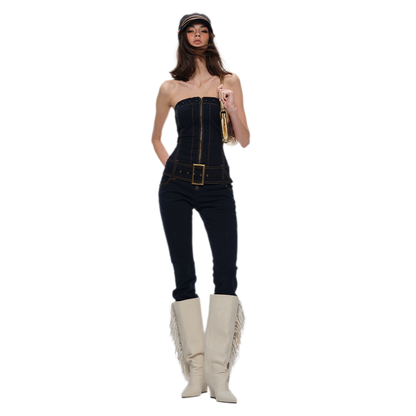 Washed Fitted Denim Jumpsuit