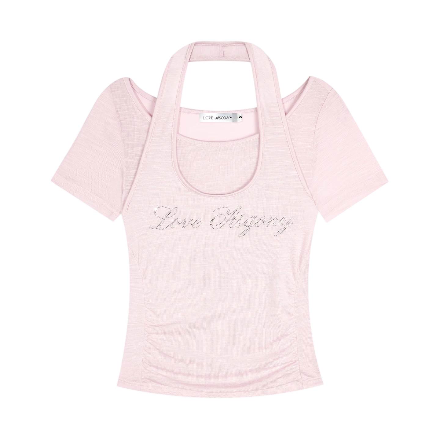 Lyocell Rhinestone Pleated Short Sleeve T-Shirt