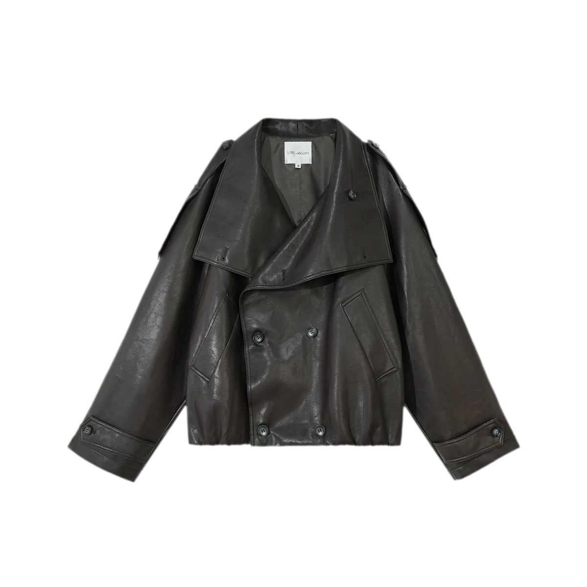Faux-Leather Oversized Double-Breasted Jacket