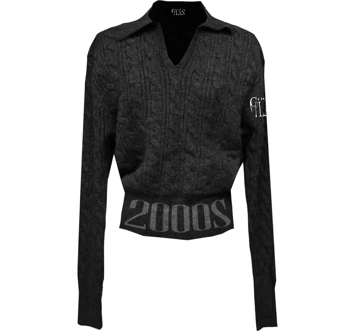 Cable-Knit Cropped Polo Sweater