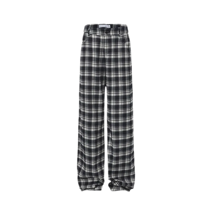 Brushed Plaid Wide-Leg Pants