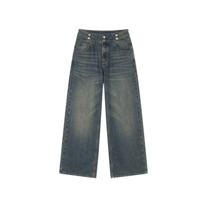 Quần jeans ống rộng giặt bạc chải xước