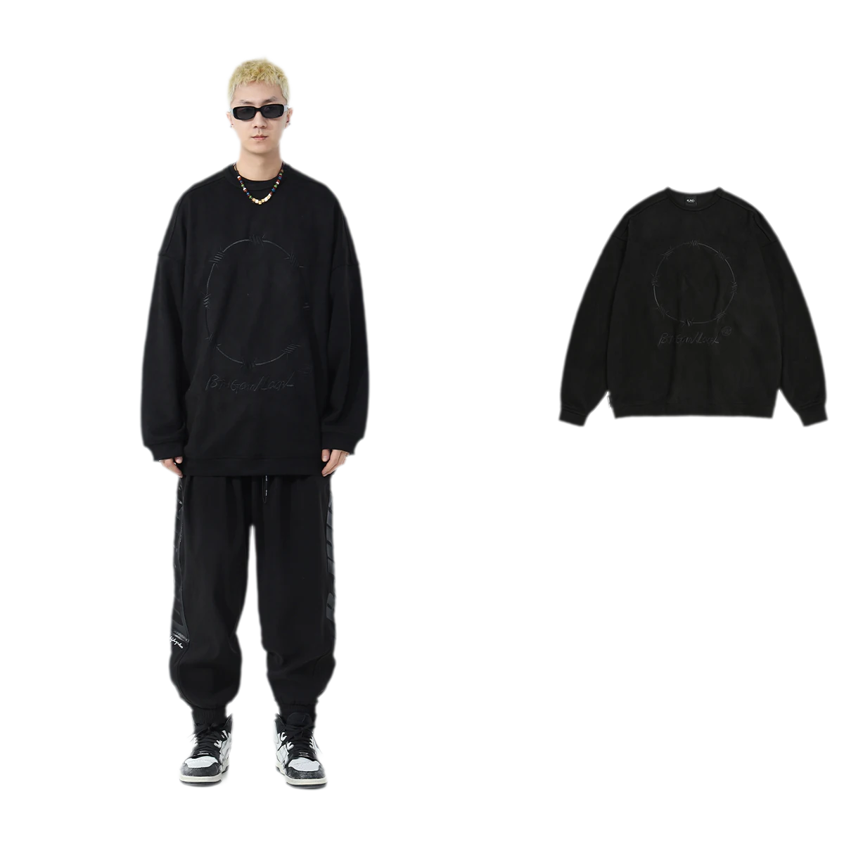 エコフェイクスエード刺繍スウェットシャツ