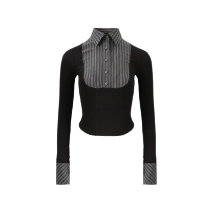Striped Contrast Collar Shirt Top