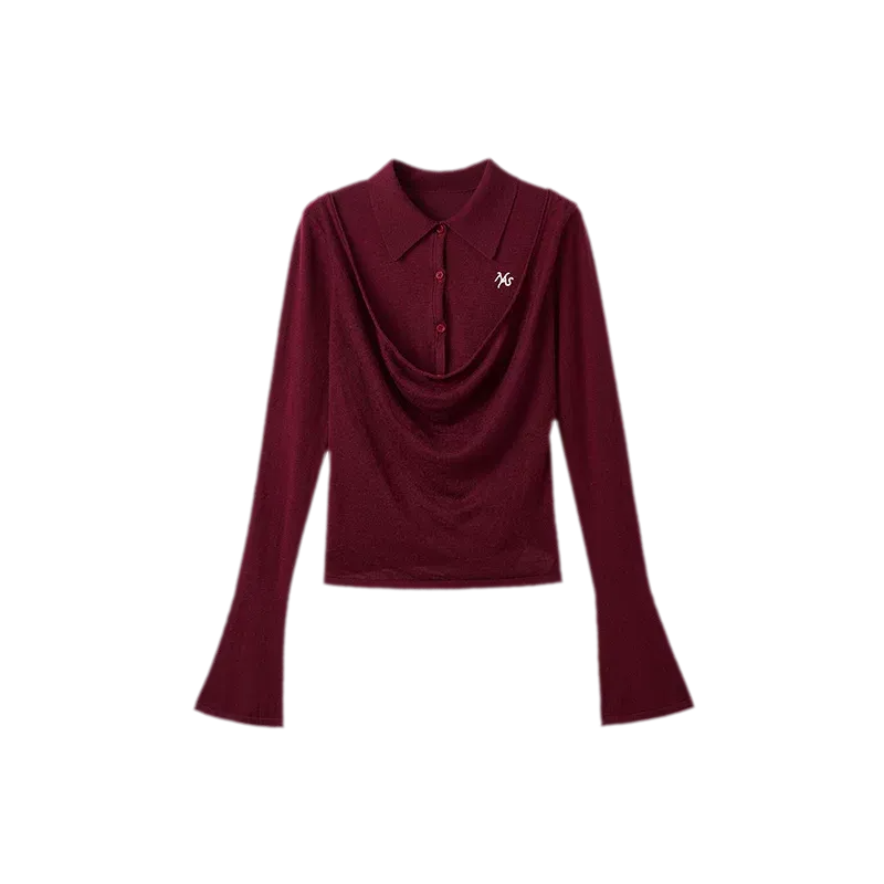 Cashmere Cowl-Neck Flared-Sleeve Knit Top