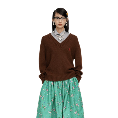 Wool Ribbed V-Neck Sweater