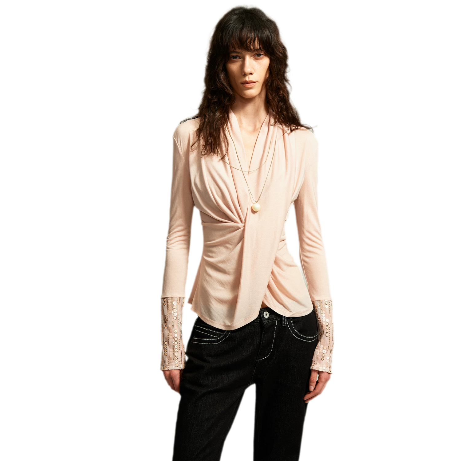 Sequin Draped Ruched Top
