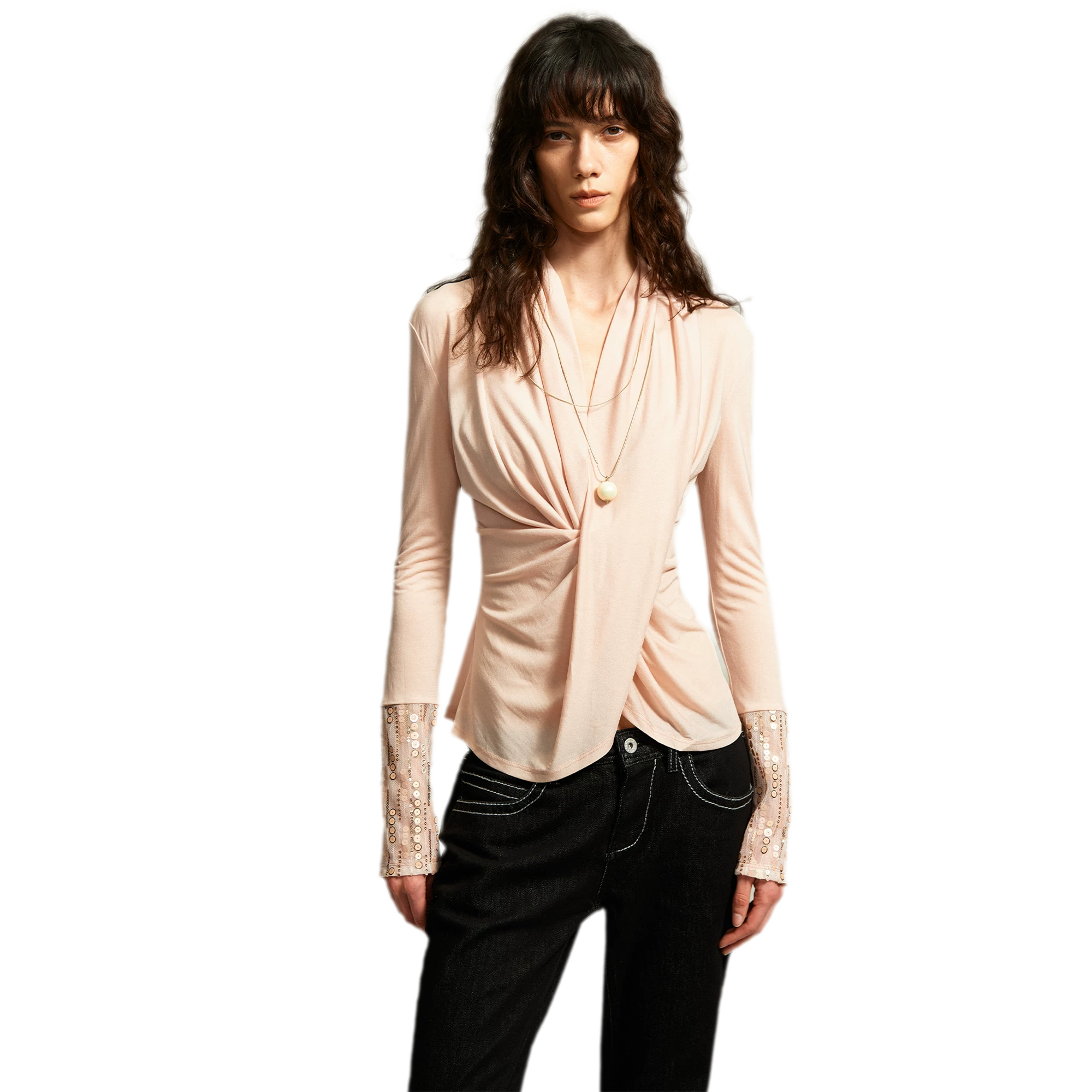 Sequin Draped Ruched Top