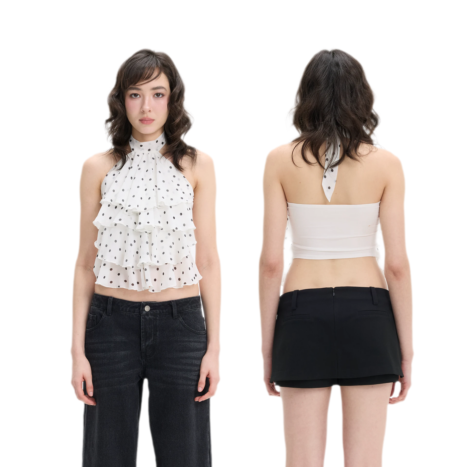 Polka-Dot Ruffle Halter Top