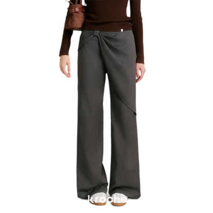 Misty Gray Bow Wide-Leg Pants