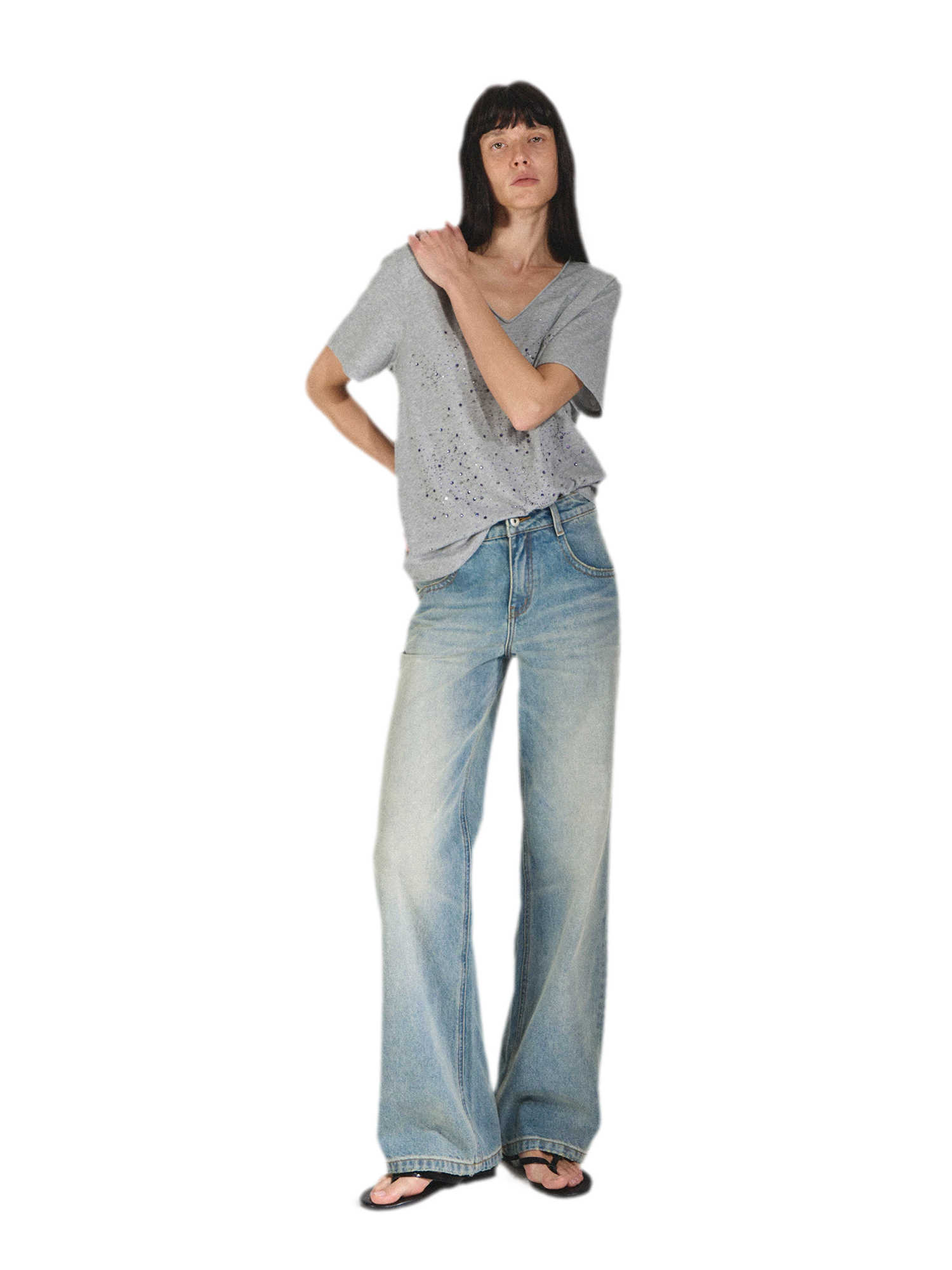 Vintage Straight Loose Fit Jeans with 3D Cat