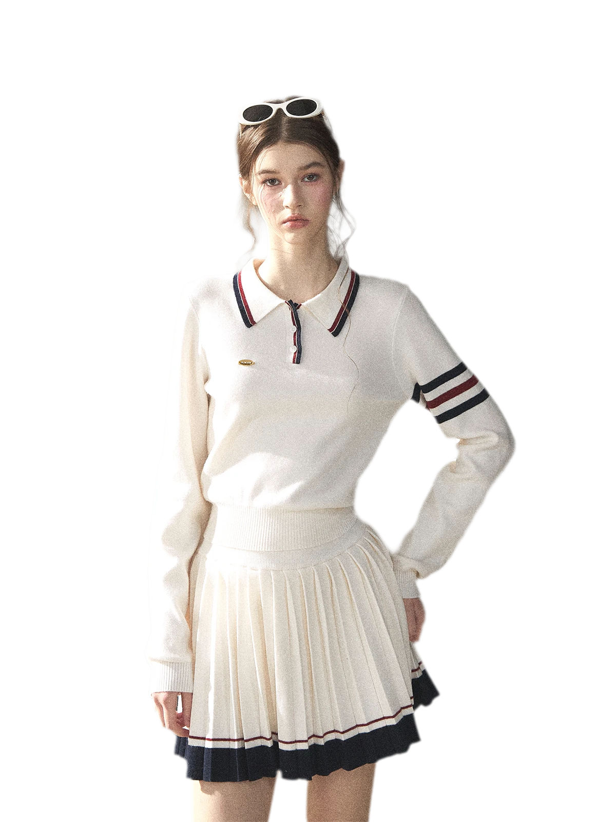 Jacquard Polo Pleated Skirt Set
