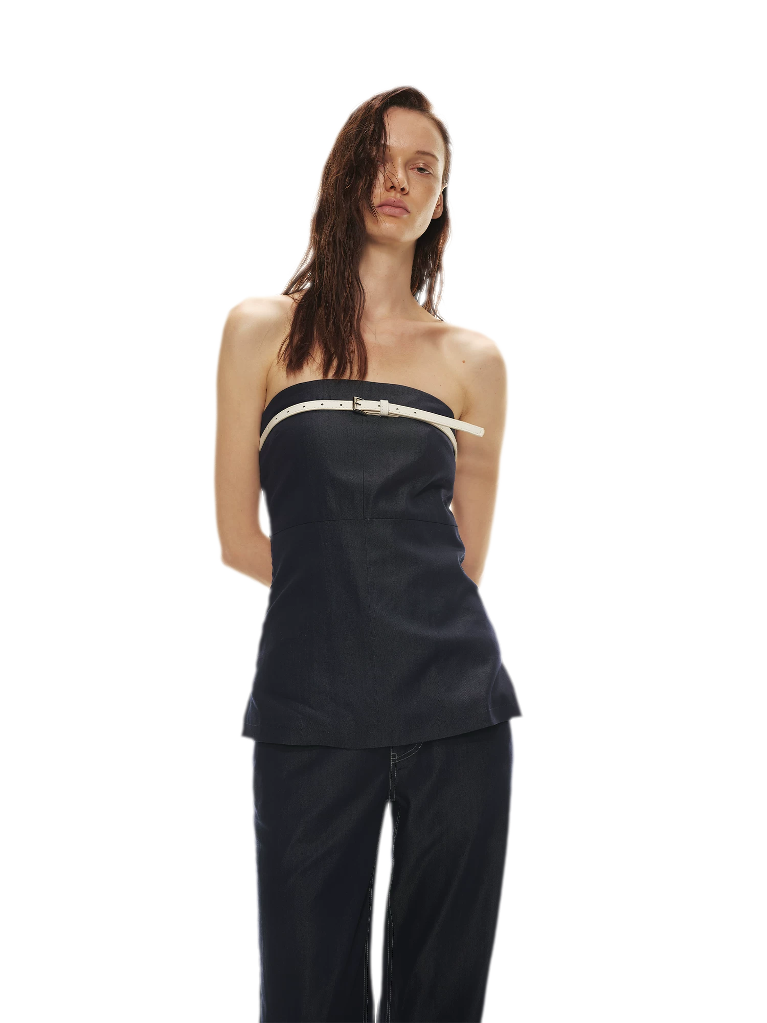Soft Tencel Denim Fishtail Bustier Top &amp; Pants