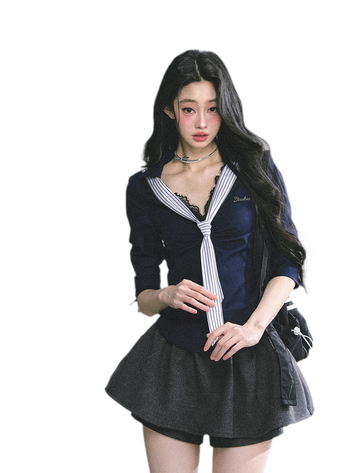 細條紋蕾絲 Polo 衫