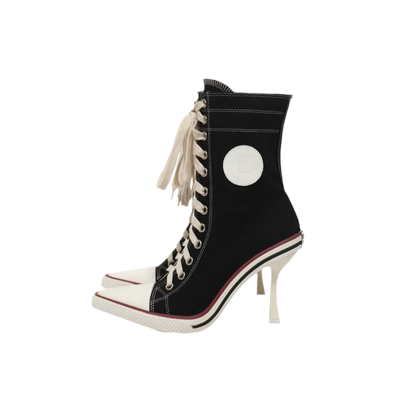 Canvas Lace-Up High-Heel Boots