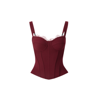 Burgundy Lace Boned Bustier