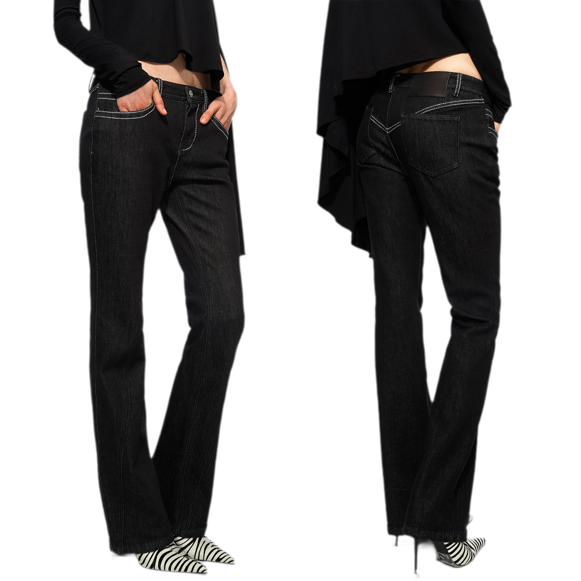 Tencel Geometric Panel Straight-Leg Jeans