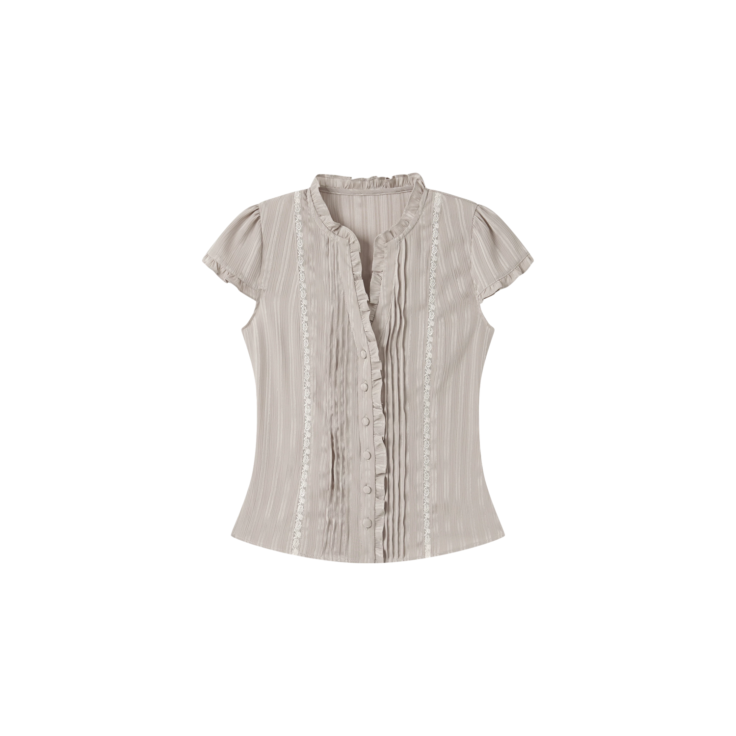 Ruffle Lace Waist-Trim Short Sleeve Shirt