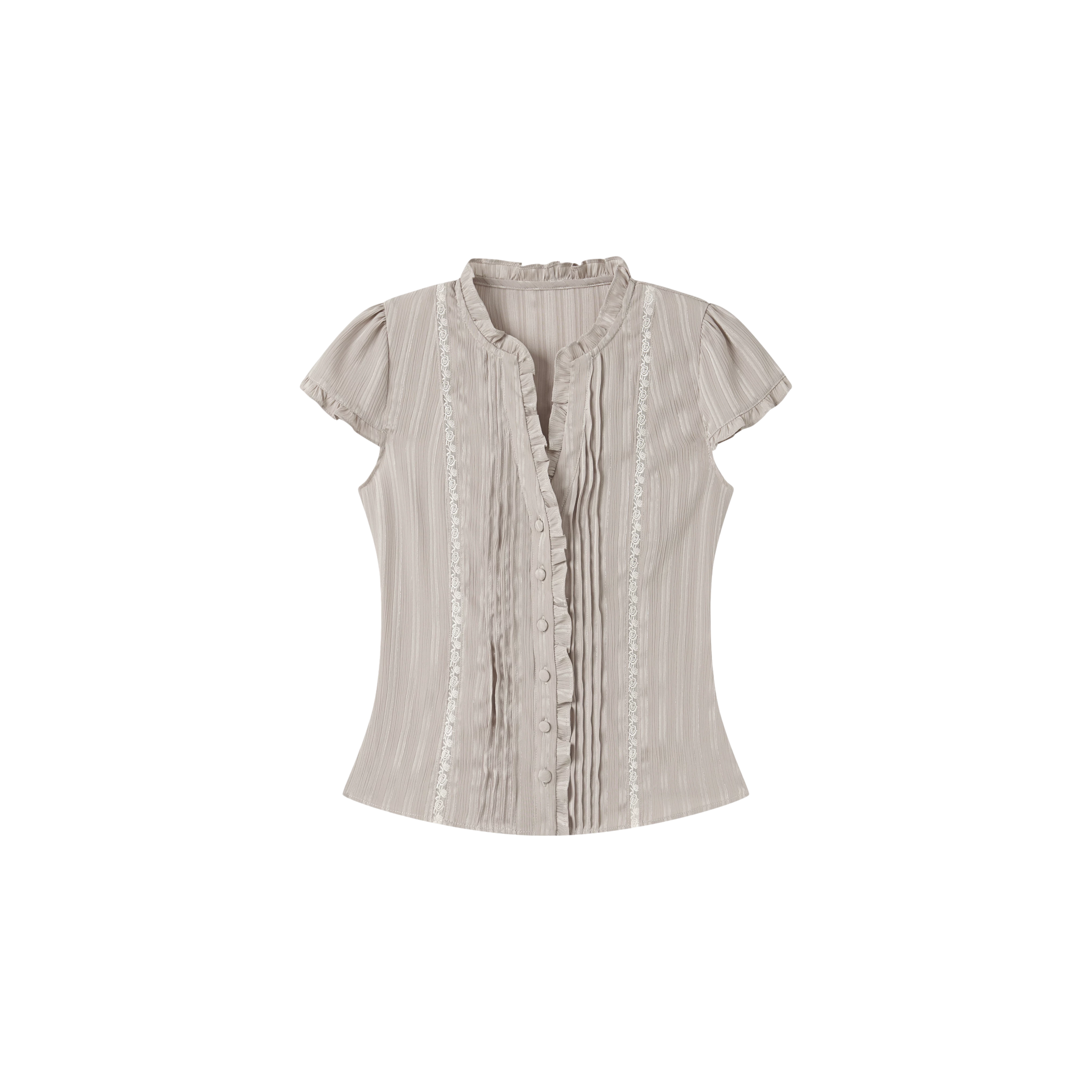 Ruffle Lace Waist-Trim Short Sleeve Shirt