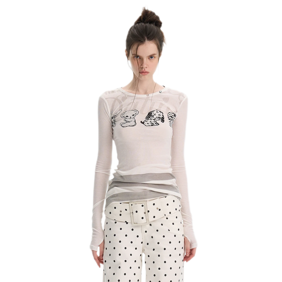T-shirt stampata slim fit a maniche lunghe