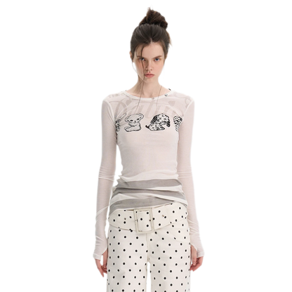 T-shirt stampata slim fit a maniche lunghe