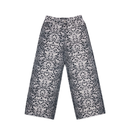 Cross Statue Leopard Print Wide-Leg Jeans