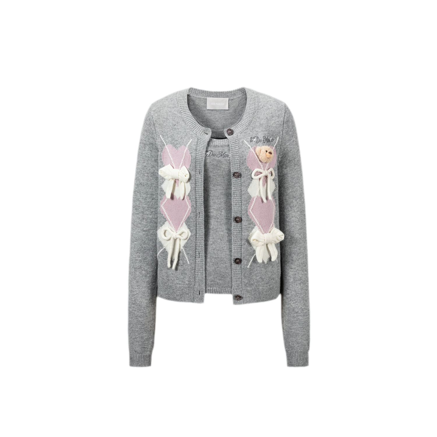 Diamond Knit Bow Cardigan Set