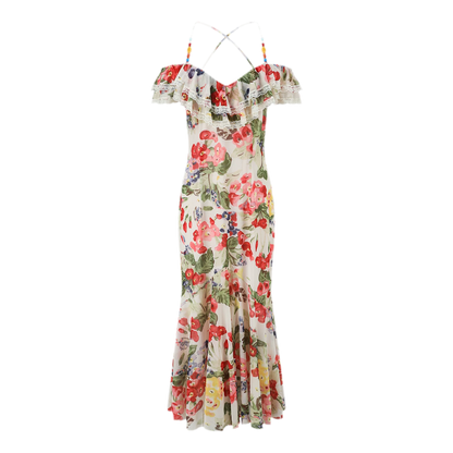 Floral Ruffle Mesh Maxi Dress