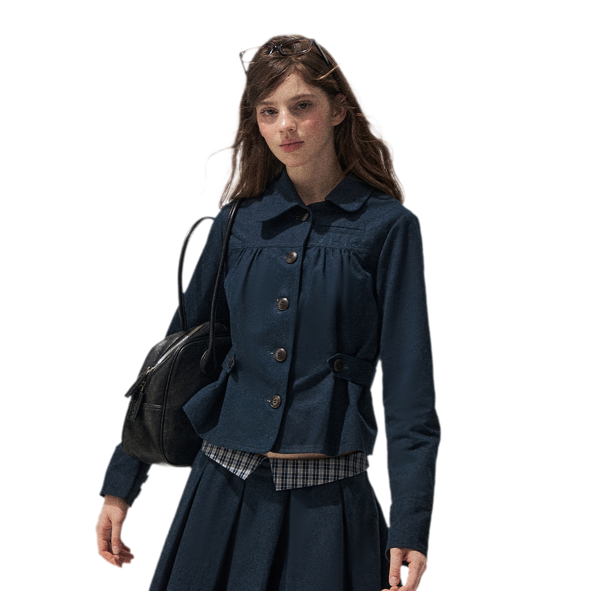 Washed Denim Pleated Set