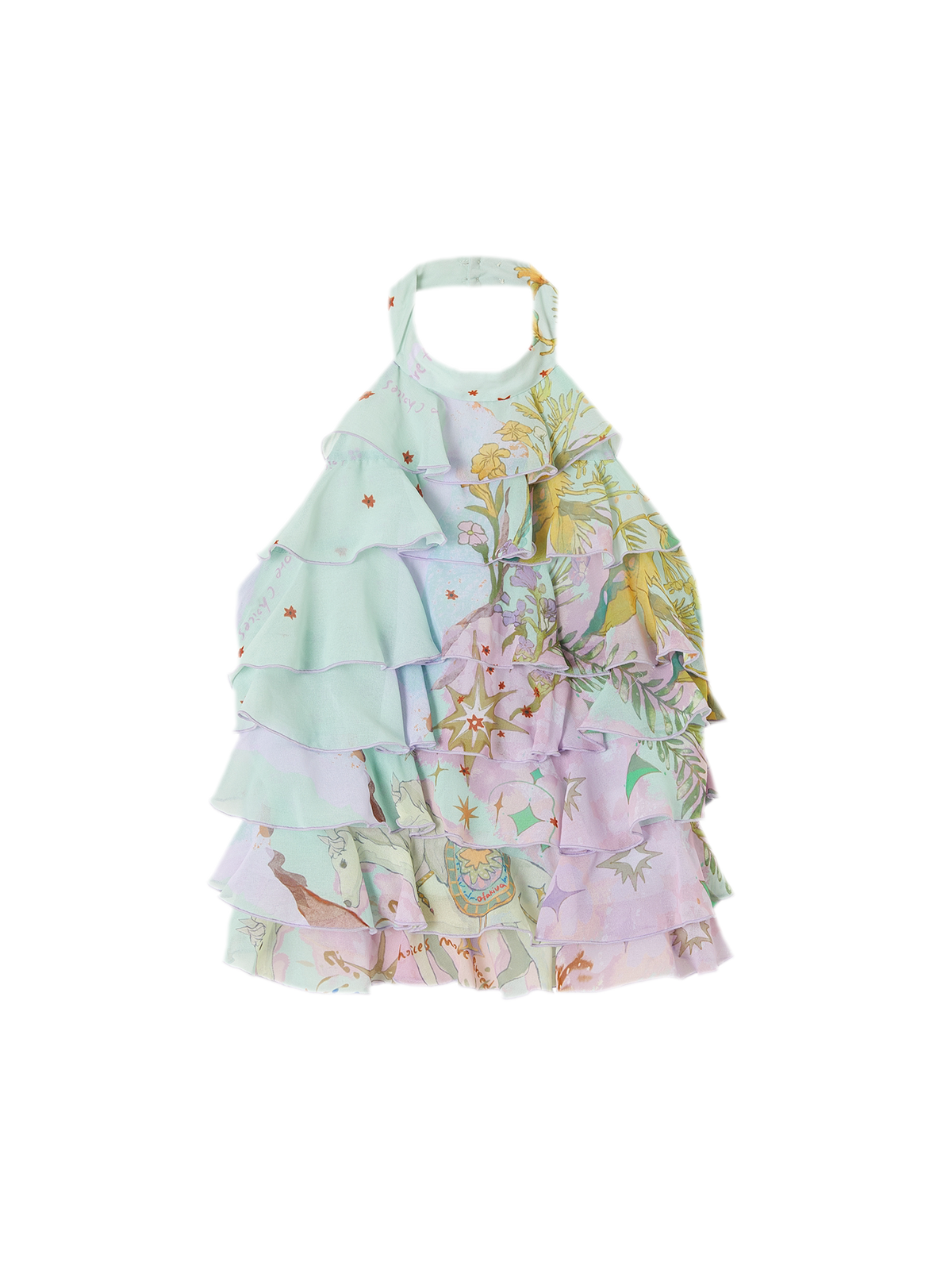 Printed Halter Ruffle Chiffon Top