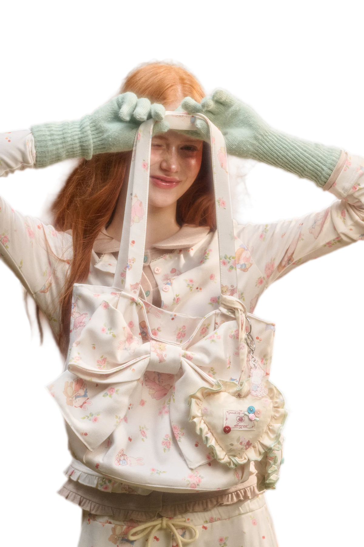 핸드메이드 리본 프린트 토트백
