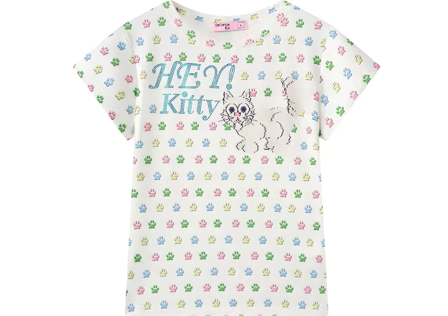 Cat Print Rhinestone Tee