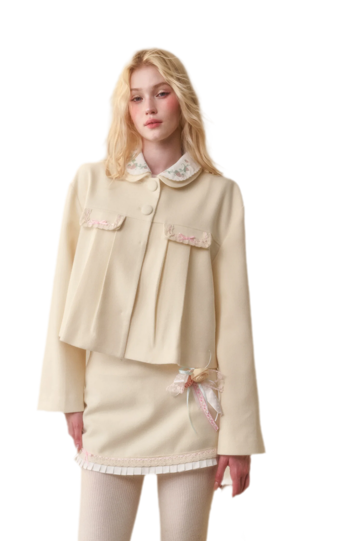 Embroidered Boxy Jacket Skirt Set