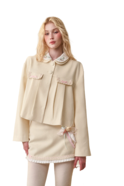 Embroidered Boxy Jacket Skirt Set