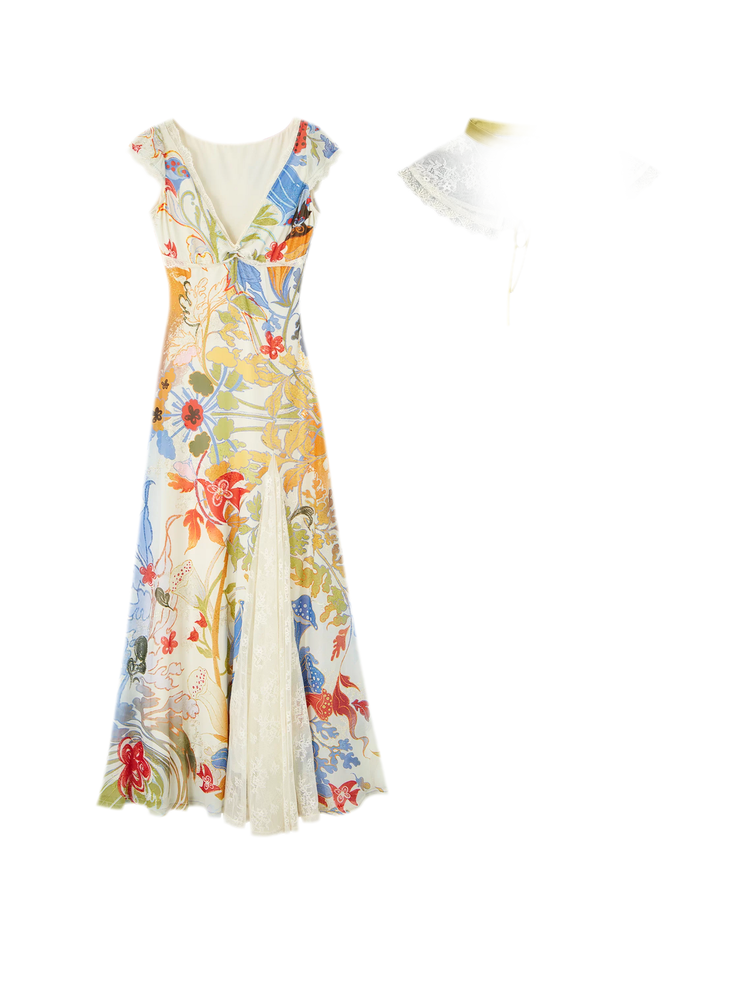 Gold Embroidered Lace Tea Dress