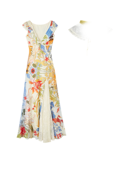 Gold Embroidered Lace Tea Dress