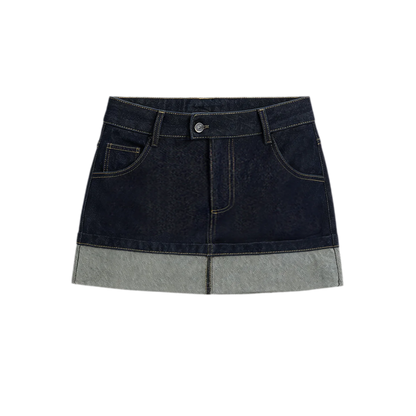 Raw Denim Turn-Up Mini Skirt