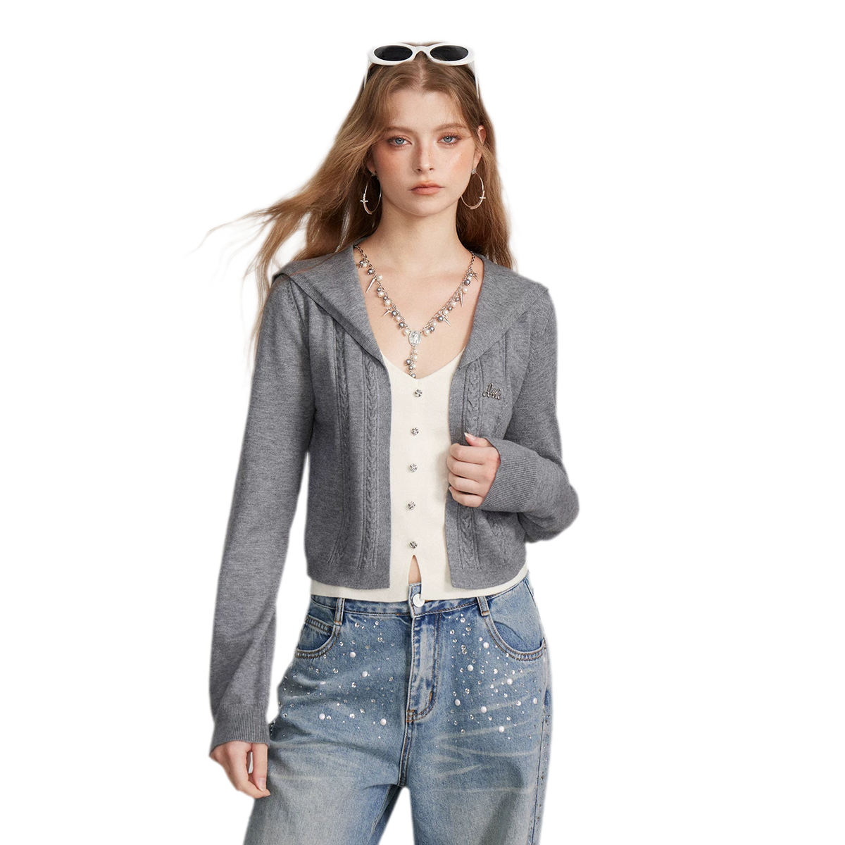 Textured Sailor Collar Sweater