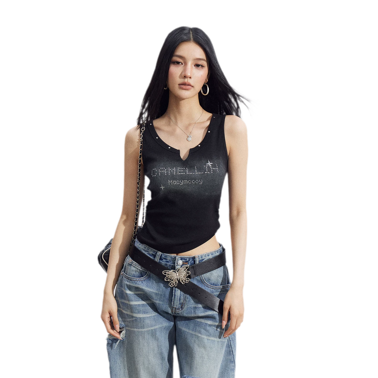 Rhinestone V-Neck Tank