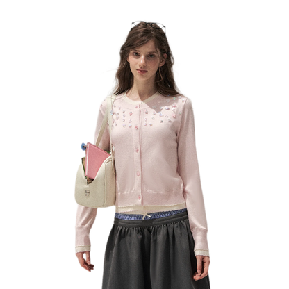 Hand Beaded Colorblock Knit Cardigan