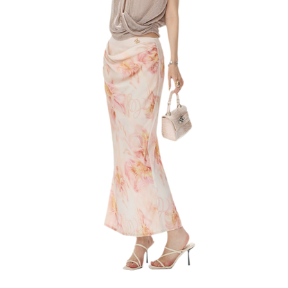 Floral Satin Mermaid Skirt