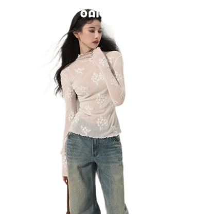 Textured Lace Mock Neck Top