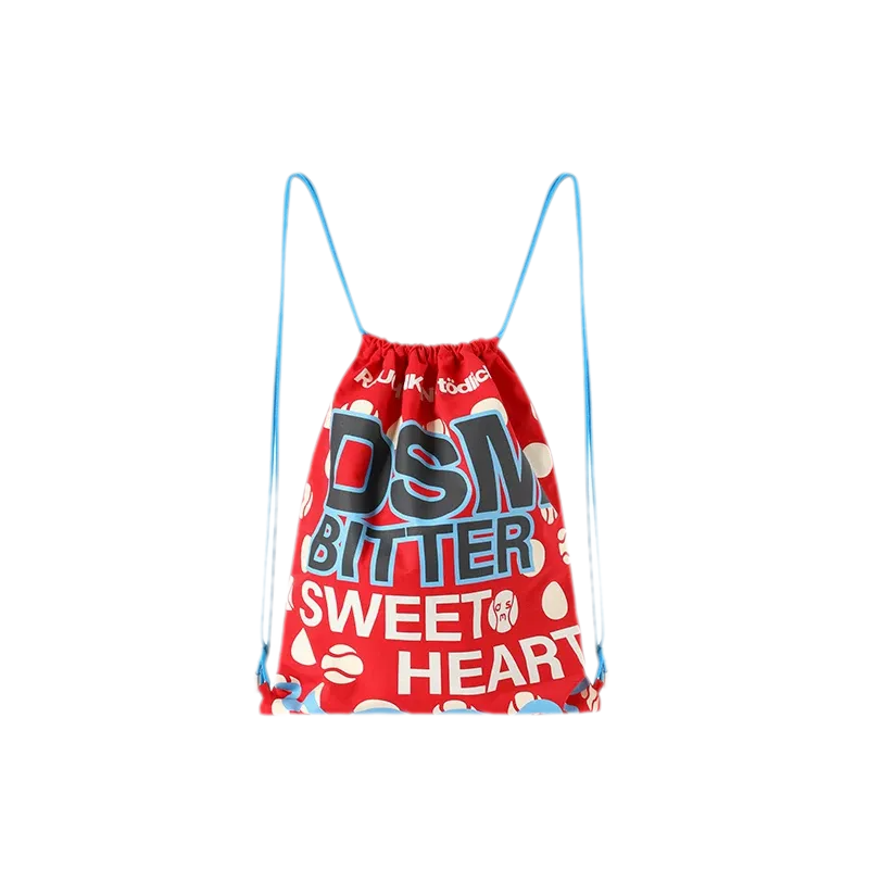 Screen-Printed Drawstring Shoulder Bag