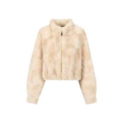 Embossed Cropped Faux Fur Jacket