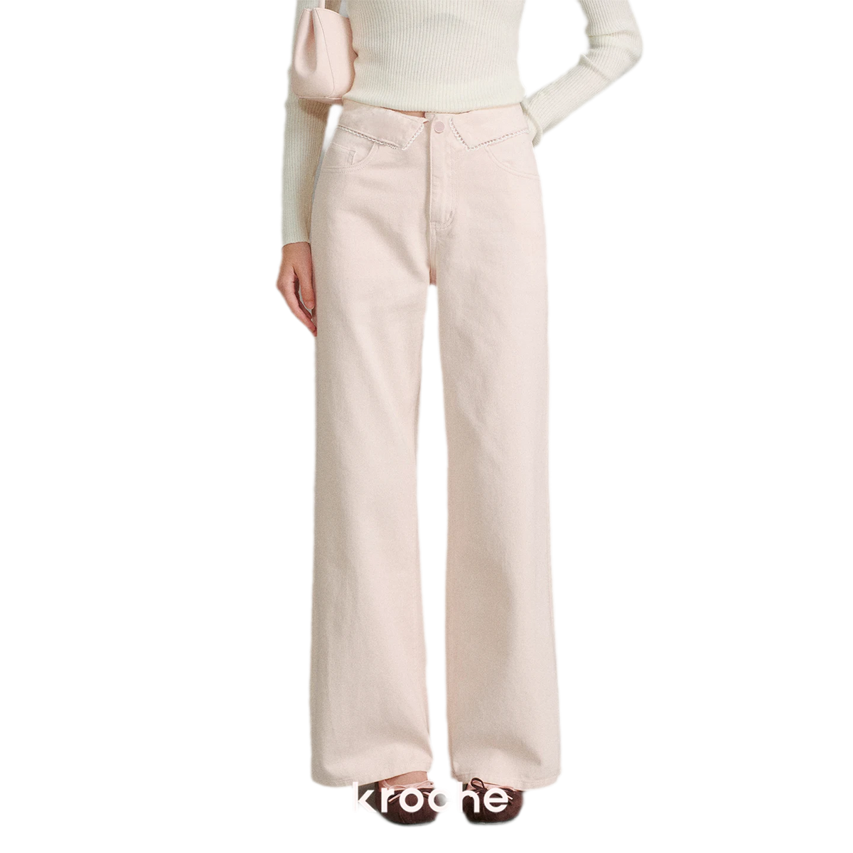 Cotton Lace-Trim Wide-Leg Jeans