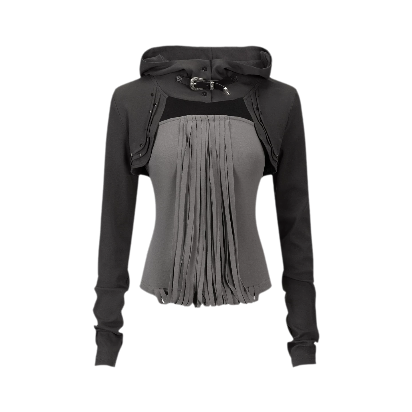 Distressed Hooded Knit Bustier Top
