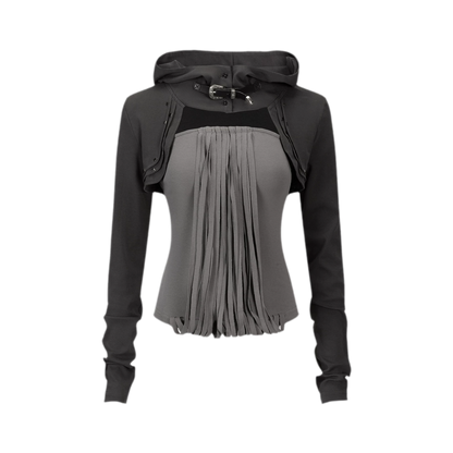 Distressed Hooded Knit Bustier Top