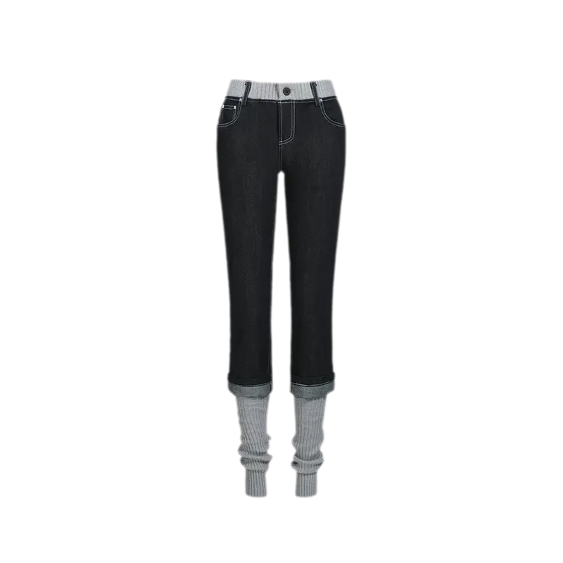 Washed Ribbed Panel Jeans