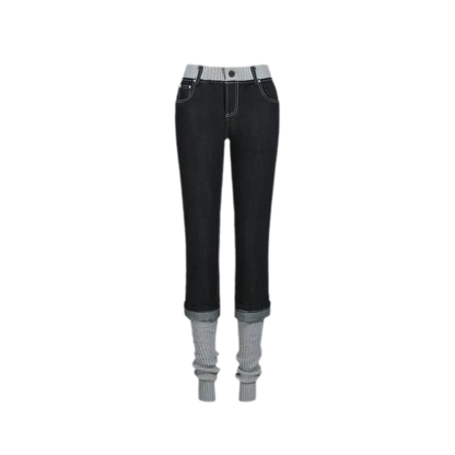 Washed Ribbed Panel Jeans