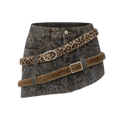Layered Leopard Panel Mini Skirt